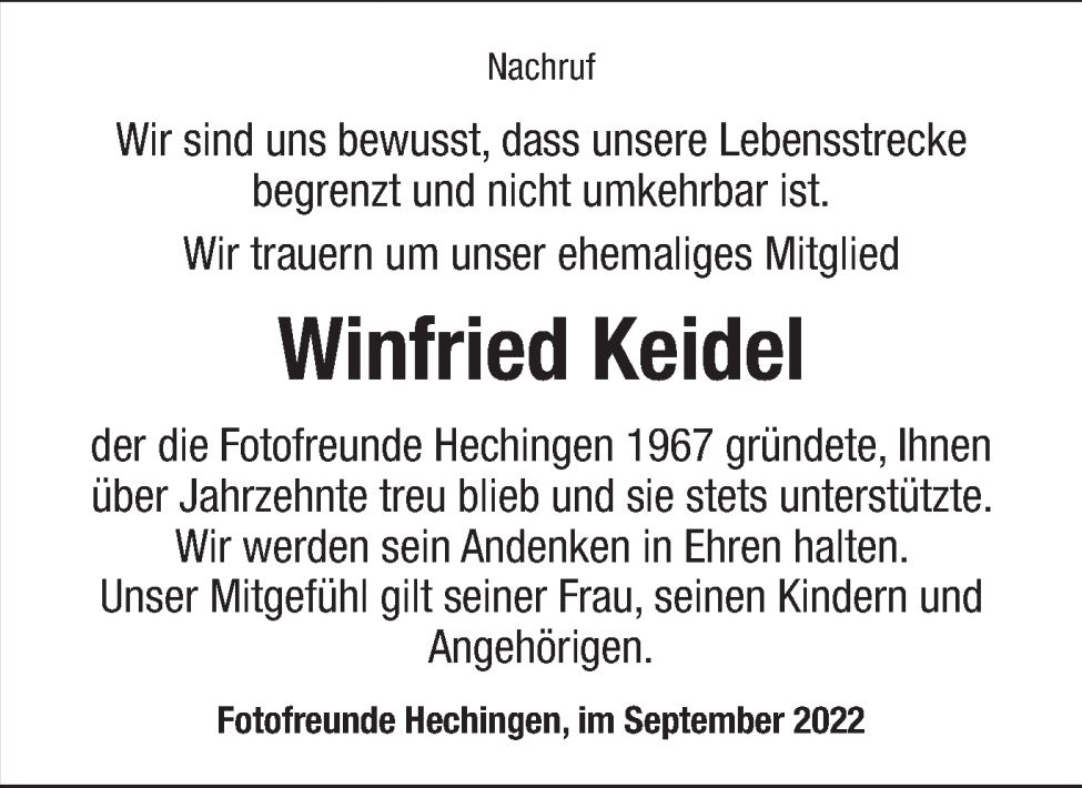 Nachruf Winfried Keidel 17.9.2022